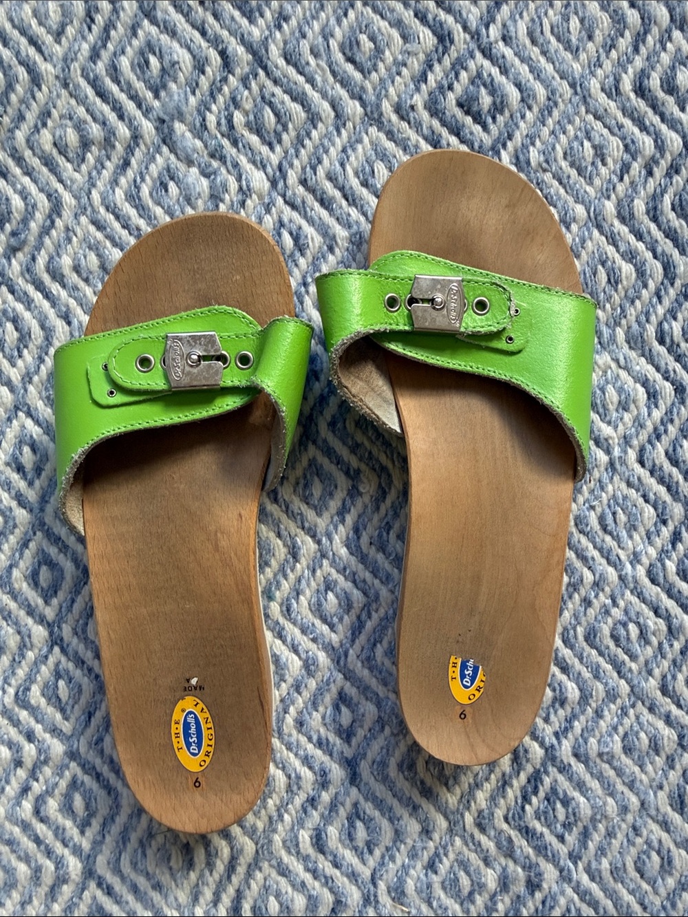 Dr. Scholl's Bright Green Leather Slide Sandals with Buckle